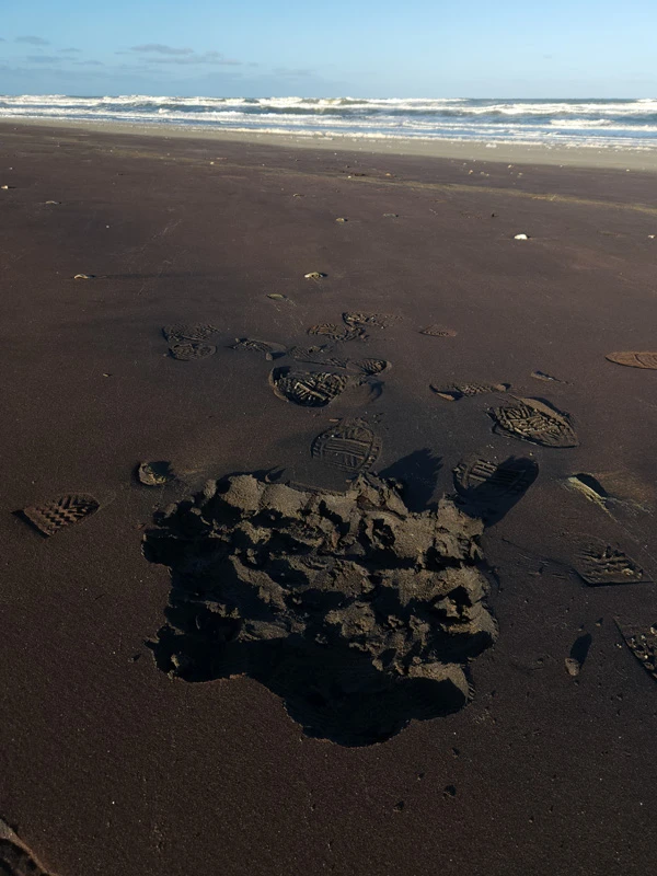 Black sand on Pea Island Beach